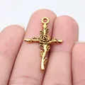 Detailed antique gold vintage rose flower cross pendant jewelry accessory 35x23mm - Vintage Rose Cross (D10900) / Antique Gold