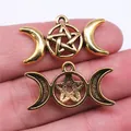 Handheld antique gold Triple Moon Goddess pentagram pendant for DIY jewelry, 30x16mm - Antique Gold