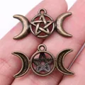 Antique bronze triple moon goddess pentagram pendant for DIY jewelry making 30x16mm. - Antique Bronze
