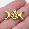 Gold triple moon goddess pentagram pendant for DIY jewelry making 30x16mm size - Gold