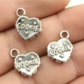 Set of three antique silver heart-shaped cookie pendant charms for jewelry making, 15x12mm - Heart Cookie Pendant (B11342) / 10 Pieces Pack / Antique Silver