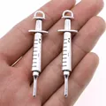 Retro silver alloy syringe pendants for DIY jewelry making and creative crafts - Antique Silver
