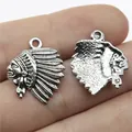 Vintage silver-tone Native American Chief head alloy charm for DIY jewelry making - Chief Head (B10686) / Antique Silver
