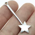 Silver star fairy wand pendant for DIY jewelry making 48mm - Fairy Wand Style (B11632) / 10 Pieces Pack / Antique Silver