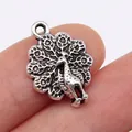 Intricate vintage silver peacock pendant charm for DIY jewelry making 21x15mm size - Peacock Shape (B15105) / Antique Silver
