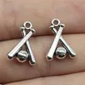 Vintage silver style baseball bat and ball alloy charms for DIY jewelry making 19x13mm - Baseball Pendant Style (ABD-C10969) / Antique Silver