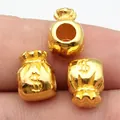 Goldene Dollarzeichen Geldbeutel Perle mit großem Loch für DIY Schmuckherstellung 12x9mm - Dollar Geldbeutel Großlochperle (D12584_W30-D39) / Helles Gold