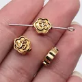 Vintage ancient gold flower beads featuring carved Om symbol for DIY jewelry making 8x4mm - OM Flower (D10447) / Antique Gold