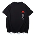 T-shirt in cotone nero di alta qualità con ricamo cavallo cinese e design grafico - 2XL / Top / Nero