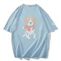 T-shirt uomo azzurra oversize con stampa grafica di cane artistica sul davanti. - 2XL / Top / Celeste