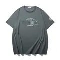 Oversized dark gray cotton T-shirt with stylish white letter print and loose fit - XL / Tops / Dark Green