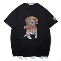 T-shirt nera da uomo oversize con una stampa grafica di un cane cartone animato - 2XL / Top / Nero