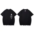 T-shirt in cotone nero con stampa di lettere bianche, vista frontale e posteriore - 2XL / Top / Nero