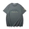 Oversized dark grey fashion T-shirt with vintage style letter print - XL / Tops / Dark Green