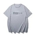 Loose heather grey cotton T-shirt for men with stylish gradient Freedom letter print - XL / Tops / Gray