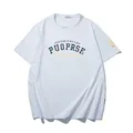 White loose-fit oversized cotton T-shirt with PUOPRSE graphic print for summer men. - XL / Tops / White