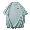 Oversized loose fit drop shoulder mint green T-shirt with vintage letter chest print - Light Green