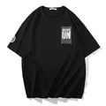 Oversized black loose fit cotton T-shirt featuring NEVAR UN graphic print on chest - 2XL / Tops / Black