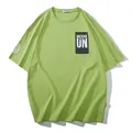 Oversized light green printed T-shirt with drop shoulder design and NEVAR UN chest logo - 2XL / Tops / Light Green