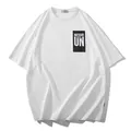 Oversized white short sleeve t-shirt with black NEVAR UN graphic print on chest - White