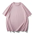 Comfortable oversized men's solid color round neck short sleeve T-shirt in soft light pink - 3XL / Tops / Pink