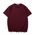 Men's oversized minimalist solid burgundy short-sleeved cotton T-shirt for casual wear - Wine Red