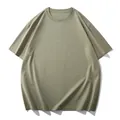 Men's loose fitting solid color short sleeve crew neck T-shirt in olive green style - 3XL / Tops / Grey Green
