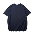 Men's oversized plain short-sleeved T-shirt in navy blue with a comfortable loose fit. - Navy Blue