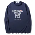 Navy blue long sleeve t-shirt for men with stylish graphic letter print and crew neck - XL / Tops / Navy Blue
