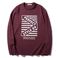 Men's burgundy long-sleeve crew neck T-shirt with trendy graphic letter print - 2XL / Tops / Brown Red