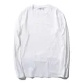 Classic plus size men's long sleeve crew neck cotton T-shirt in solid white color - XL / Tops / White