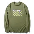 Men's loose crew neck long sleeve cotton T-shirt with "FREE NO ENTRANCE" graphic print - XL / Tops / Army Green