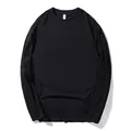 Professional men's oversized long sleeve plain crew neck T-shirt in solid black finish - XL / Tops / Black