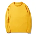 Vibrant yellow men's casual plus size long sleeve round neck solid color T-shirt - XL / Tops / Yellow