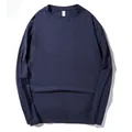 Premium navy blue men's plus size solid color long-sleeve crew neck cotton base t-shirt - XL / Tops / Navy Blue