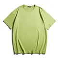 Comfortable men's oversized drop shoulder plain lime green cotton short sleeve t-shirt - Light Green