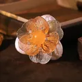 Elegant floral baroque pearl brooch featuring yellow natural stone and textured petals - Yellow Natural Stone Flower / Yellow