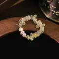 Handmade adjustable ring featuring natural pearls and light green prehnite stone beads - Natural Pearl Prehnite Copper Bead Ring