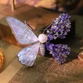 Elegant vintage butterfly brooch featuring natural pearl shell and purple zircon stones - Natural Pearl Shell Purple Zirconia Butterfly Brooch