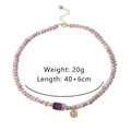 Natural purple freshwater pearl necklace with carved amethyst bead and blessing charm - Necklace / Purple