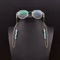 Elegant gold metal glasses chain featuring turquoise crushed stone beads for women's eyewear - Turquoise Pearl Style (GH0037)
