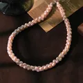 Elegante handgemaakte natuurlijke roze parelketting met verfijnde glazen kralenaccenten - Chokerketting / Natuurlijke Roze Parel Glas Ketting