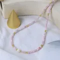 Collier de perles en cristal rose style ins avec une perle blanche naturelle élégante - Collier en Quartz Rose et Perles