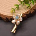 Elegante fermaglio per capelli floreale fatto a mano con perle barocche e finitura dorata - Stile Fiore con Perline Blu (GH0061) / Fermaglio Fiore in Perla Acquamarina