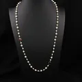 Elegant long natural pearl sweater chain with 18k gold plating and gemstone accents - Red & Black Gemstone Wire Wrapped Style-84cm