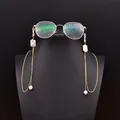 Handmade gold eyewear chain featuring natural freshwater pearls for a stylish look - Natural Square Baroque Pearl Glasses Chain