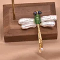 Fermaglio vintage a forma di libellula con perle barocche bianche e pietra verde naturale - Clip per capelli libellula
