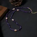 Collier améthyste élégant avec perles d'eau douce roses et chaîne dorée. - Collier Ensemble Perle Améthyste