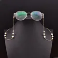 Elegant natural pearl glasses chain with gold-tone links and white beads - Individual Layered Pearl Glasses Chain