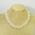 Handmade natural white freshwater pearl multi-strand woven choker necklace for women - Handmade Multi-layer Woven Necklace / White